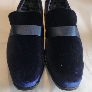 Men's Navy Velvet Slip-On Loafers with Grosgrain Strap